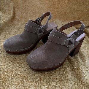 Kork-Ease Brown Suede Studded Clog Mules